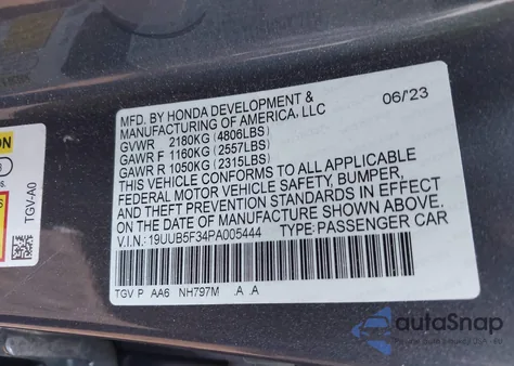 2023 Acura Tlx Standard from USA, damaged, VIN 19UUB5F34PA005444